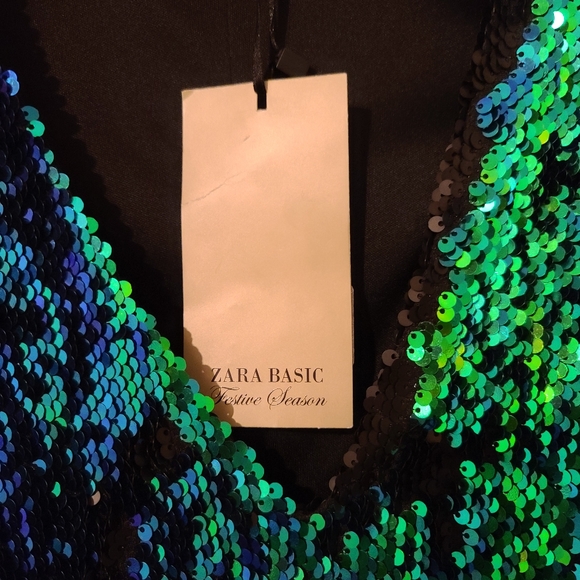 ZARA Basic Collection Festive Season Sequin Color Changing Mini Dress SMALL - Picture 5 of 9